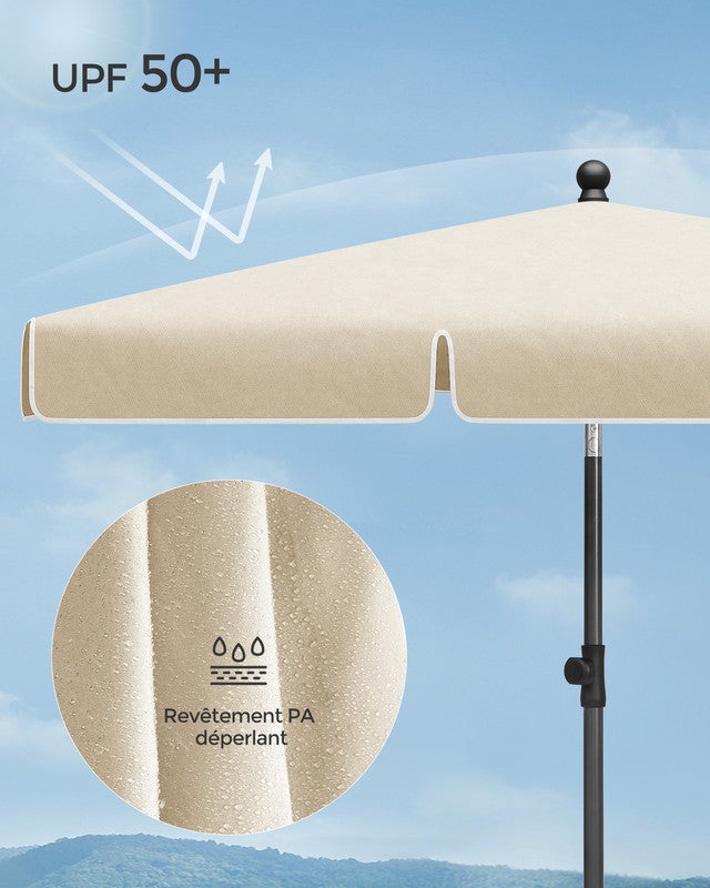 Parasol 230 x 150 cm, Protection Solaire UPF 50+, Inclinable sur 30° dans les 2 sens, Hauteur Réglable, avec Sac de Transport, sans Base, Beige - 6