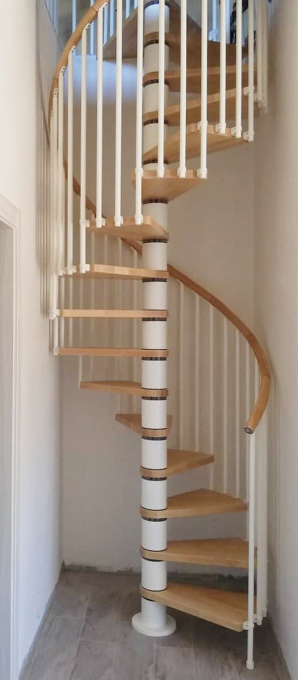 Escalier colimaçon 15 marches - Hauteur à franchir de 3.08m à 3.60m - Diamètre 1.05m - Structure blanche et marche blanchi - PHOLA105/SBMBLA-15 - 5