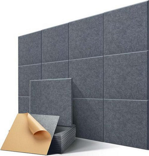12 pezzi di pannelli fonoassorbenti in schiuma fonoassorbente autoadesivi, pannelli fonoassorbenti fonoassorbenti ad alta densità, 12X12X0,4 pollici