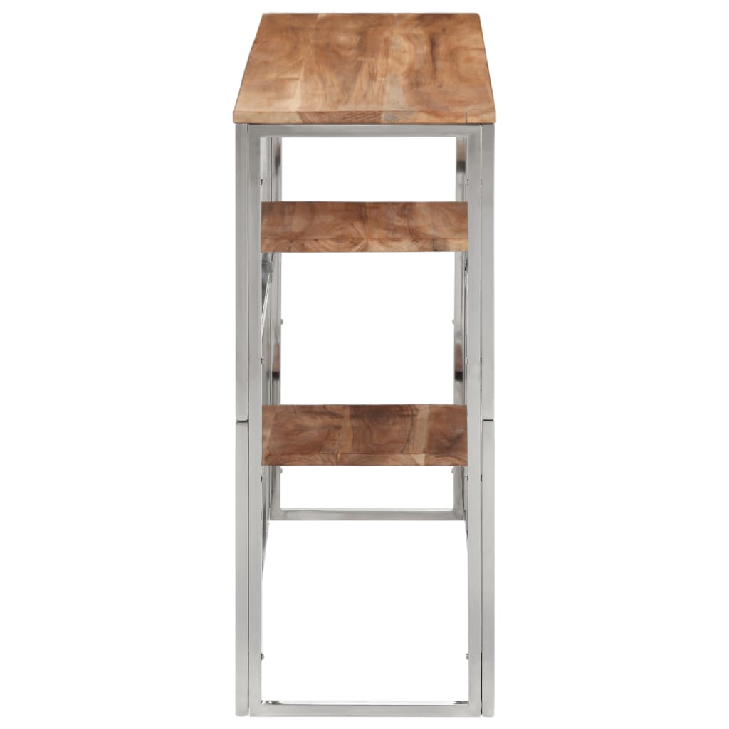 Table console argenté acier inoxydable et bois massif d'acacia - 3