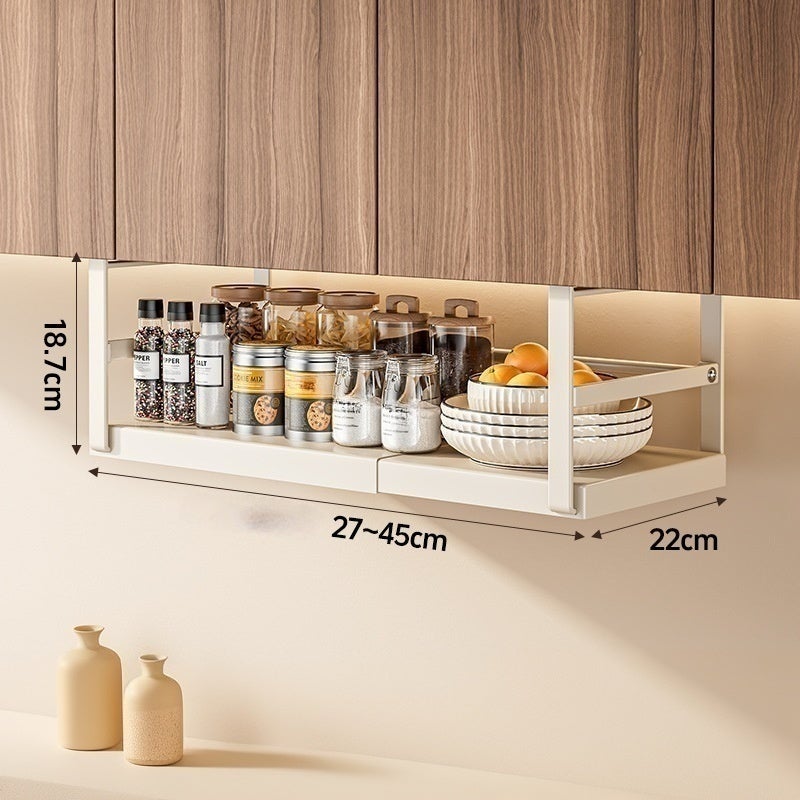 Porte-épices mural rétractable en acier inoxydable, support de rangement facile à installer et polyvalent, rétractable blanc 27-45*22*18.7 cm - 10