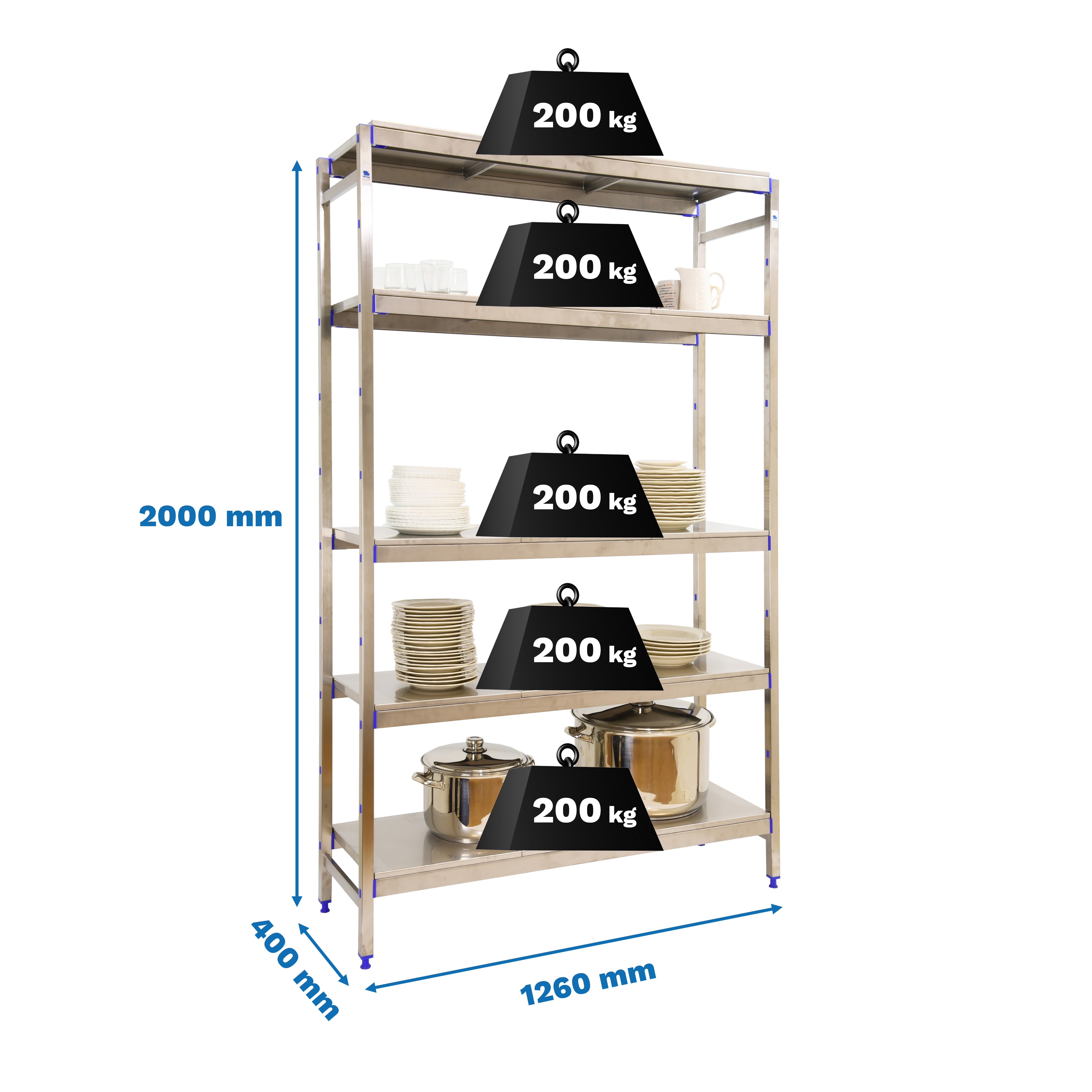 SIMONINOX Étagère 5 étagères en métal sans vis (200x126x40cm) INOX ...