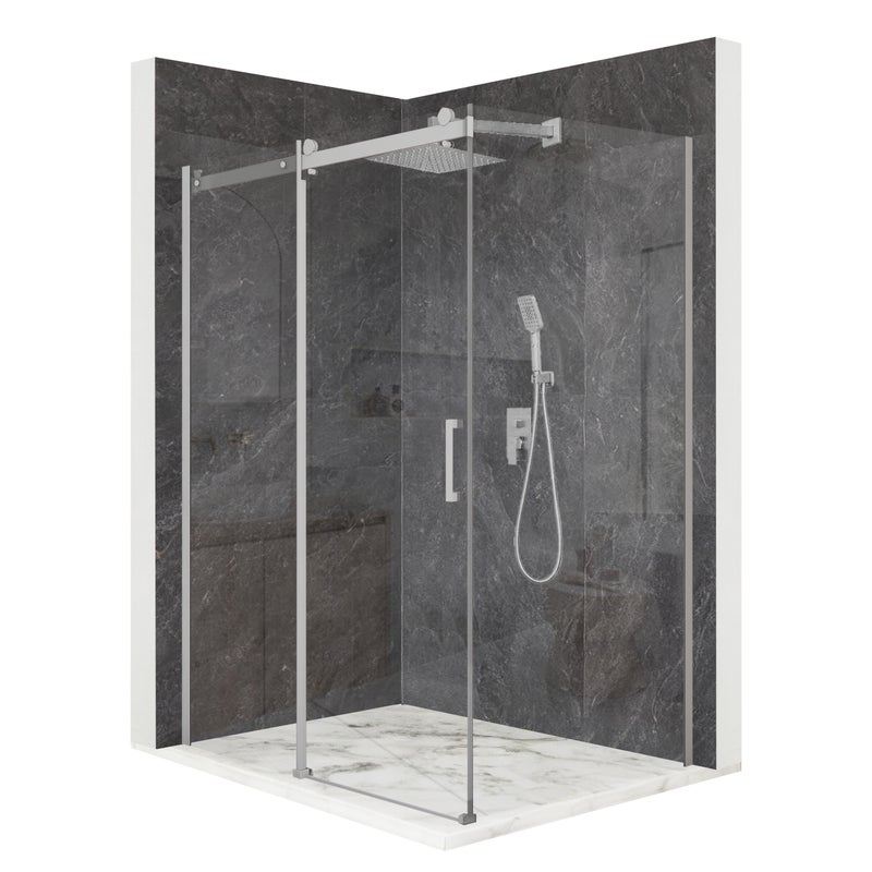 Kabina prysznicowa prostokątna drzwi przesuwne srebrna 100x90cm szkło 8mm + powłoka