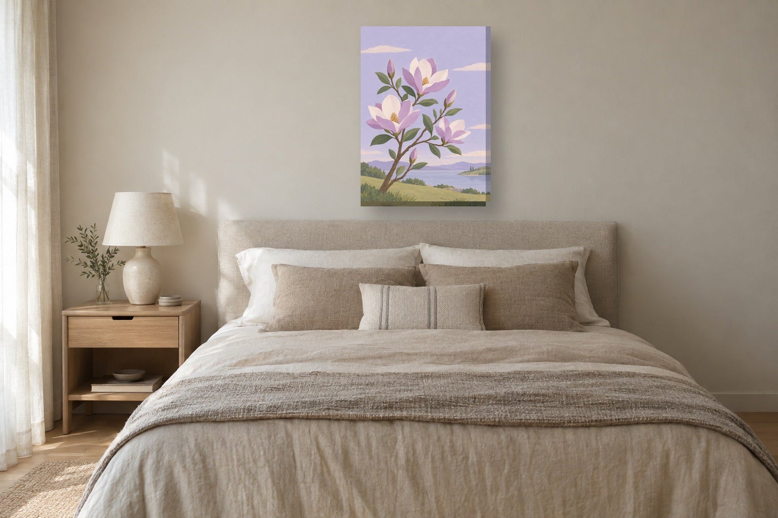 Tableau floral à l’aquarelle «Magnolia, gouache» sur toile, châssis en ...
