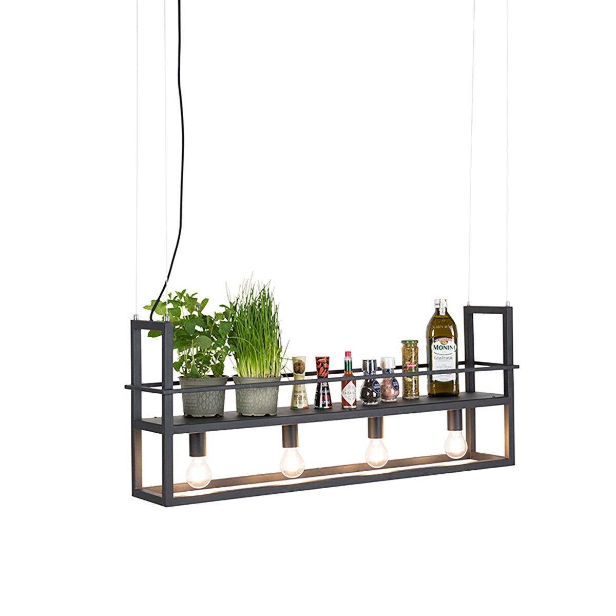 Inteligentna lampa wisząca czarna z półką w komplecie, 4 x Wi-Fi A60 - Cage Rack