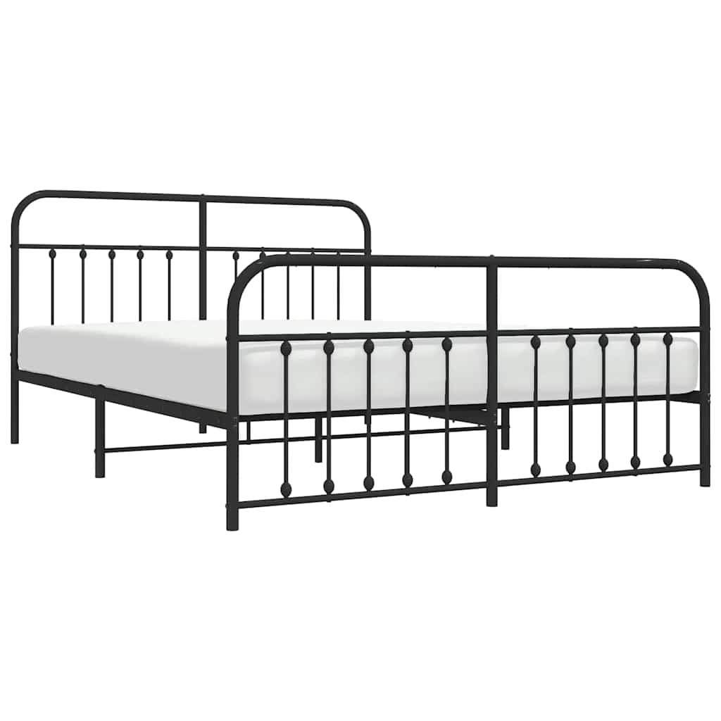 Estructura de cama sin colchón con estribo, de metal negro, para dormitorio, 183 × 213 cm - 5