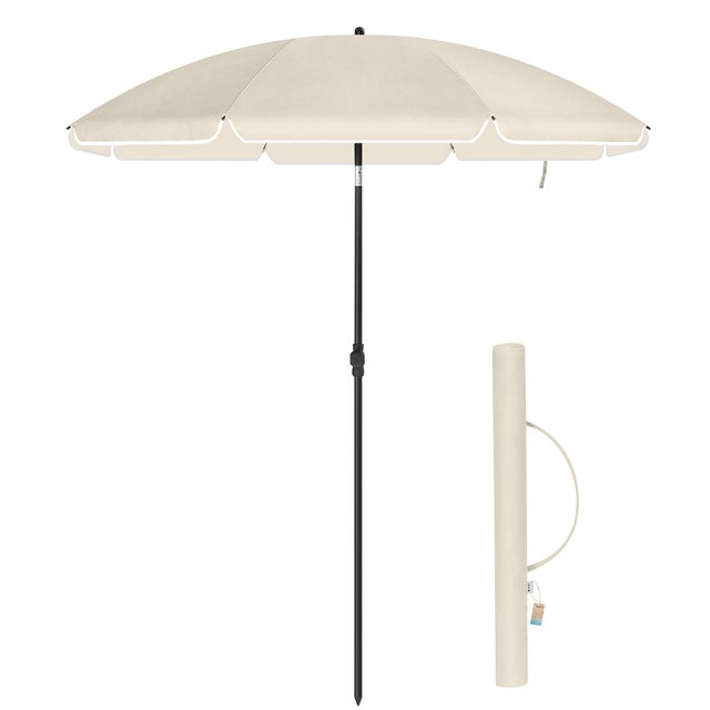 Parasol, 160 cm de diamètre, rond / octogonal parasol de jardin en polyester, inclinable, avec sac de transport - Beige