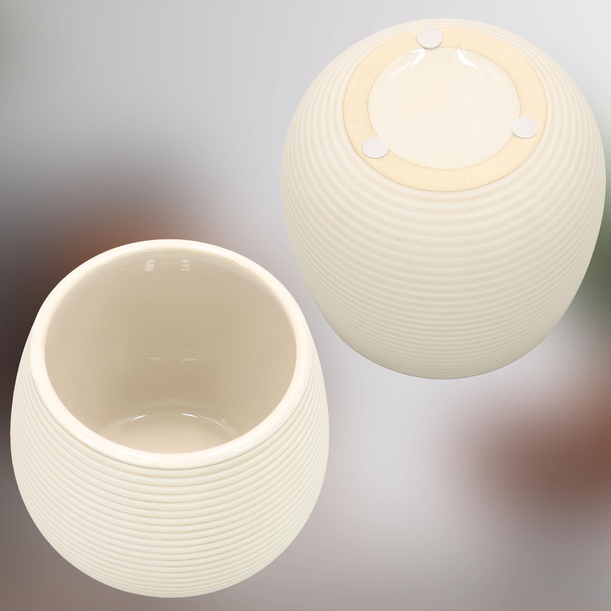 Doniczka ceramiczna okrągła ryflowana na kwiaty 12 cm zestaw 2 szt. - Kolor kremowy - KOTARBAU - 6