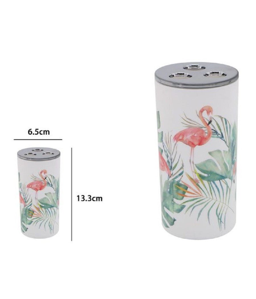 Trade Shop - Bicchiere Portaspazzolino 3 Fori Fenicotteri In Plastica Accessorio Bagno 69965 - - 2