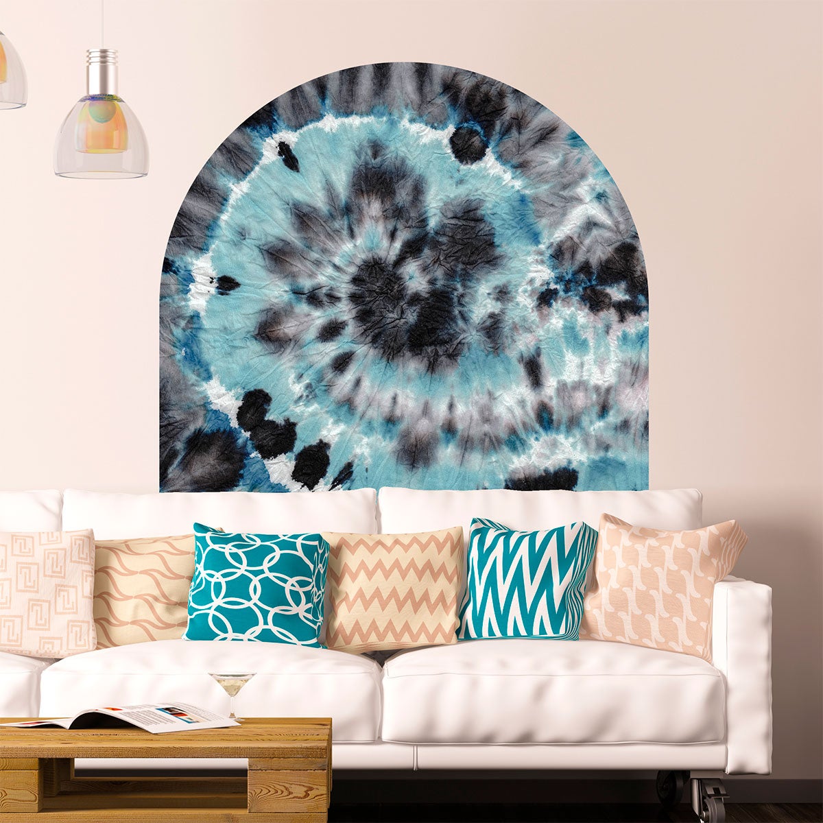 Papel pintado prepegado arco de tinte abstracto azul - adhesivo de pared - revestimiento sticker mural decorativo - m-h60xl60cm