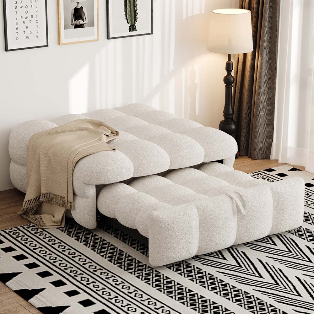 Leżak, rozkładana sofa, podnóżek 2 w 1, pluszowy miś, beżowy, wymiary 183 x 76 x 42 cm
