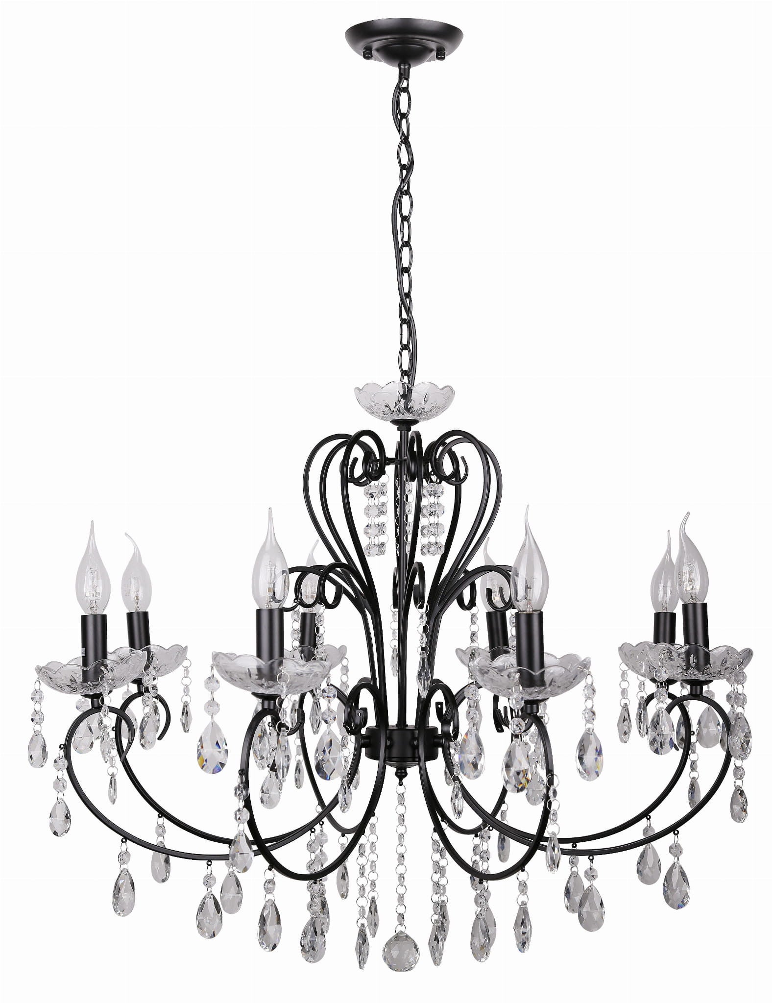Lampa wisząca Aurora czarno-przezroczysty 8xE14x40W kryształowy wym: 100 x 73 x 73 cm kryształ Candellux