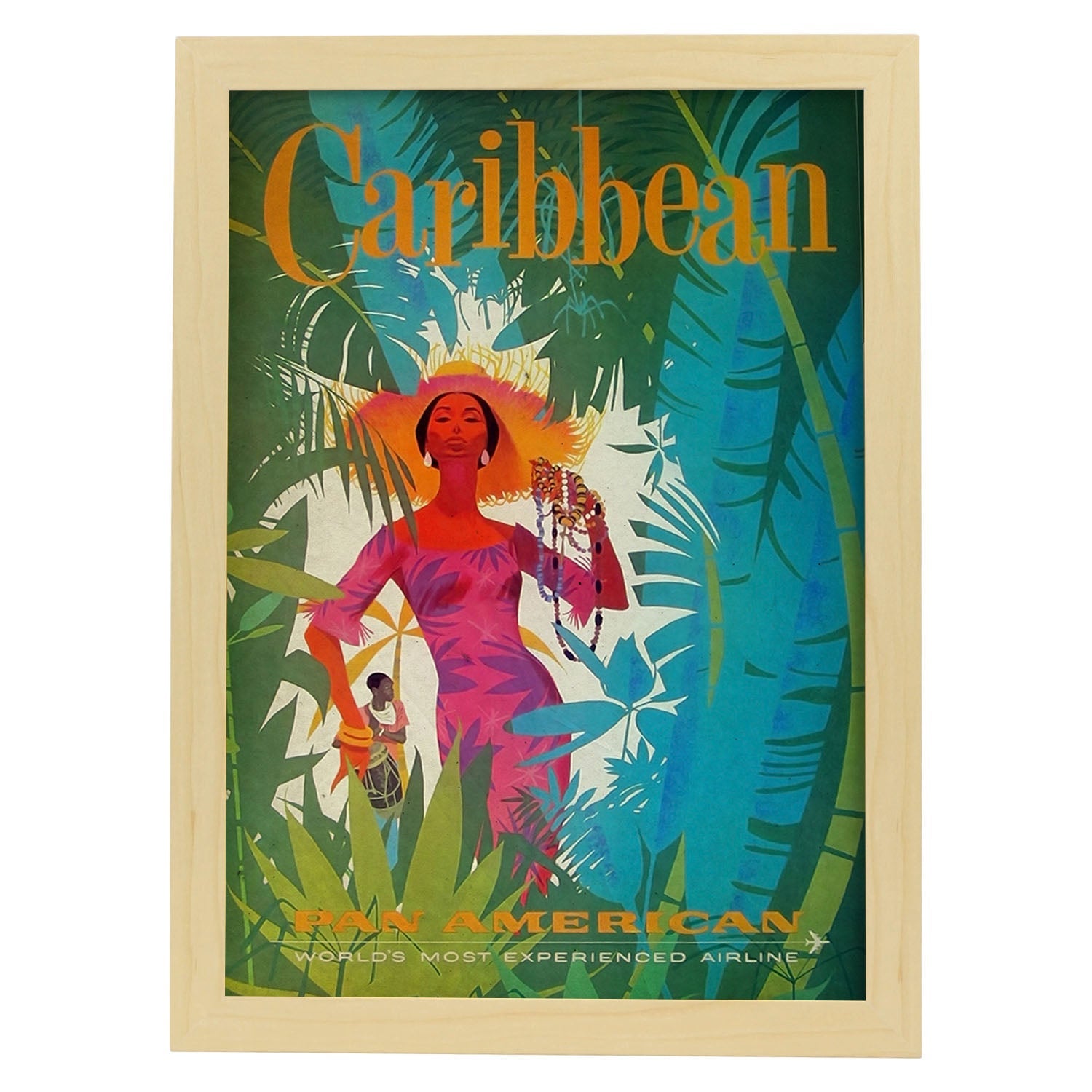Poster vintage de caribe. con imagenes vintage y de publicidad antigua. marco blanco a3