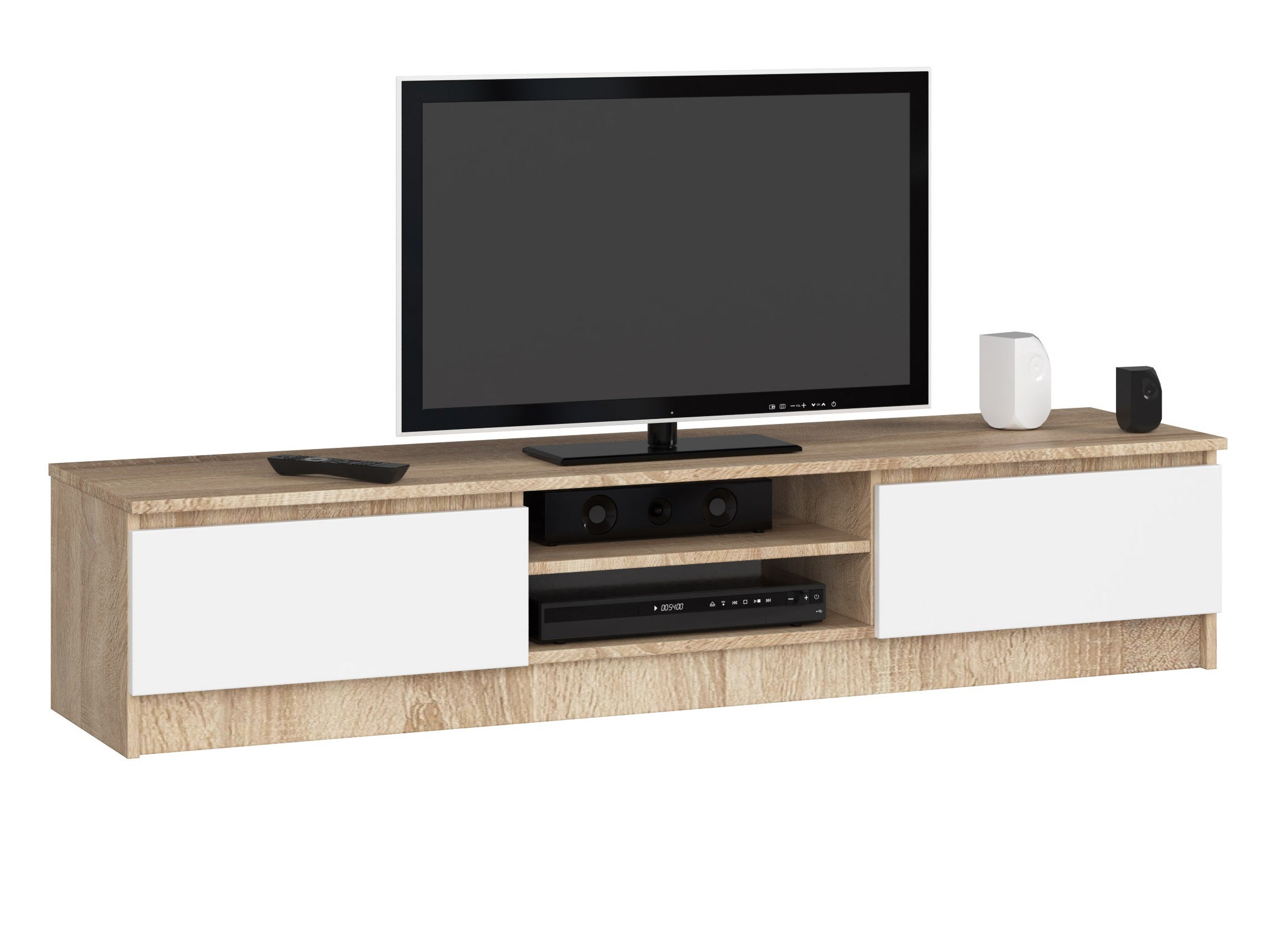 Szafka RTV AKORD Dąb Sonoma 160 cm 2 drzwi kolor Biały mat 2 półki 160x40x33 cm
