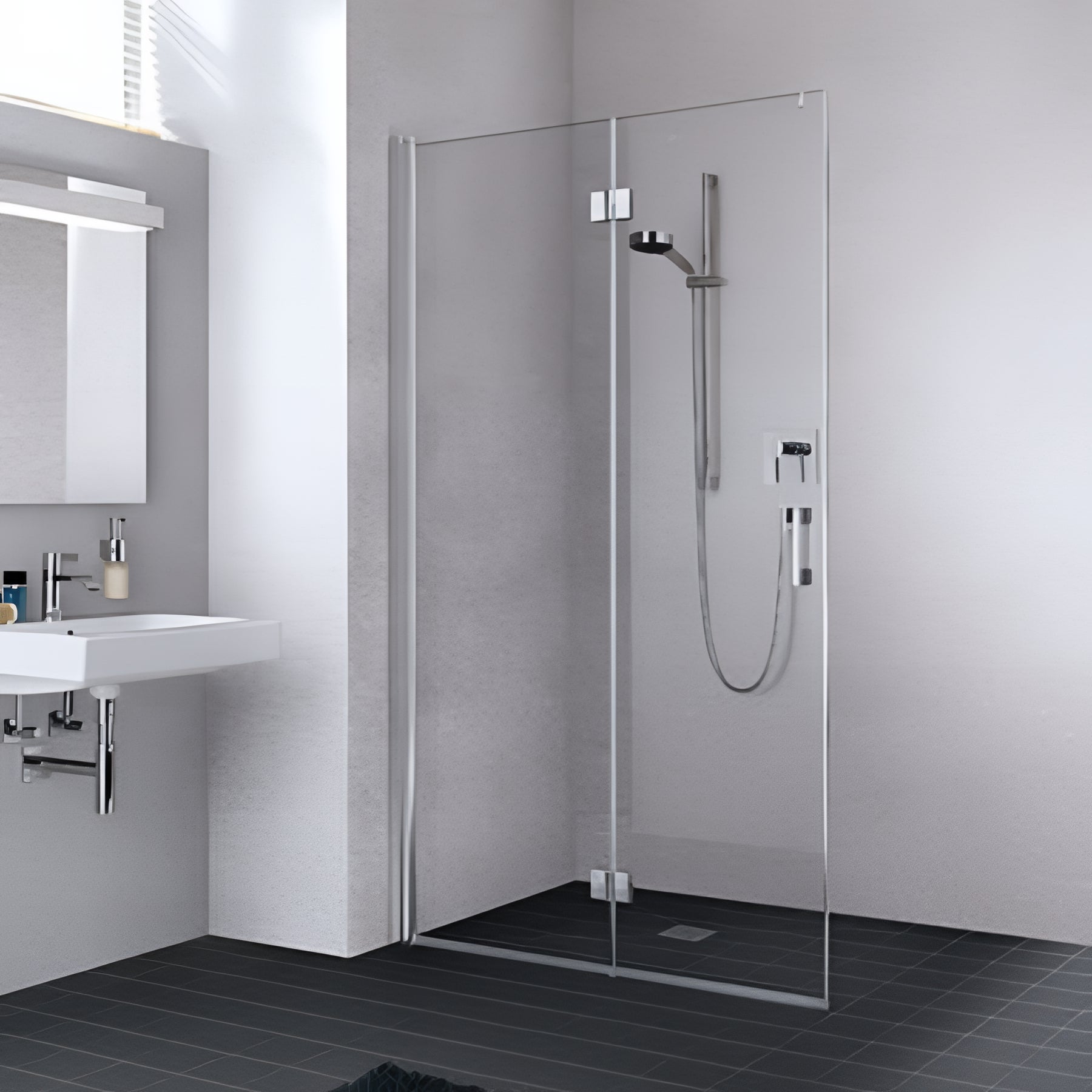 Paroi de douche walk-in largeur 110 cm hauteur 2,00m profilé argent ...