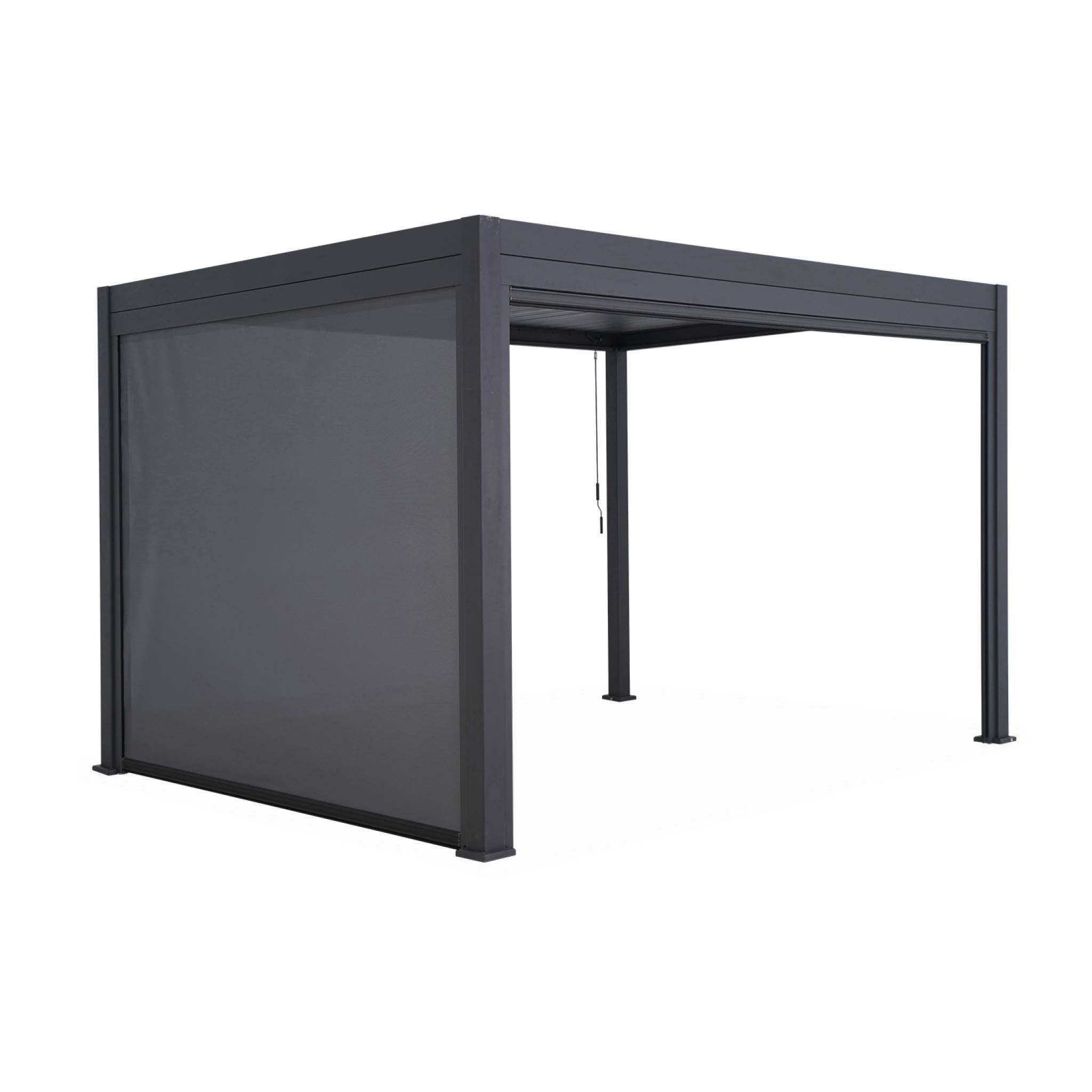 Pergola bioclimatica 3x4m in alluminio + tenda da 3m + tenda da 4m, Antracite - 7