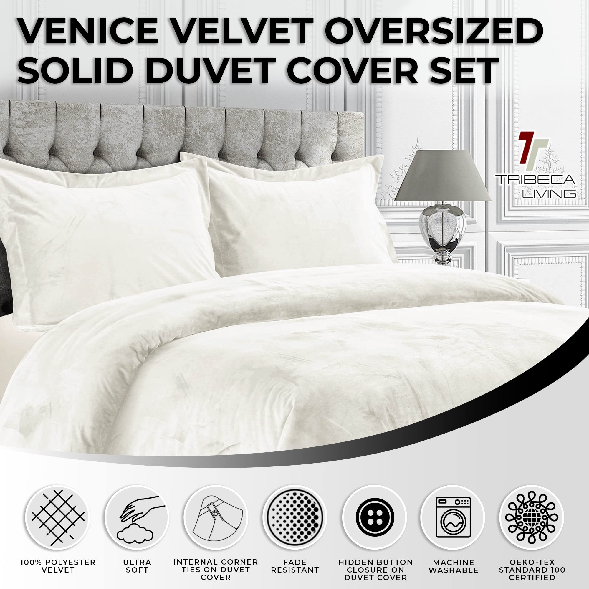 Tribeca Living VENICEDUVETTWIV Venice Velvet - Set copripiumino doppio, colore: avorio - 2