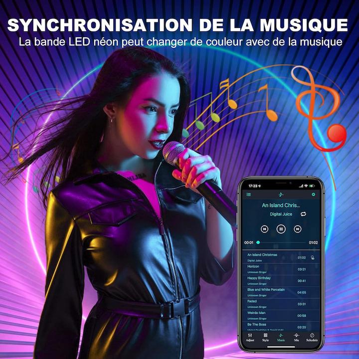 Bande LED RGB Neon 5m, effet arc-en-ciel, étanche IP65, contrôle APP et télécommande, mode musique, kit d'installation - 4