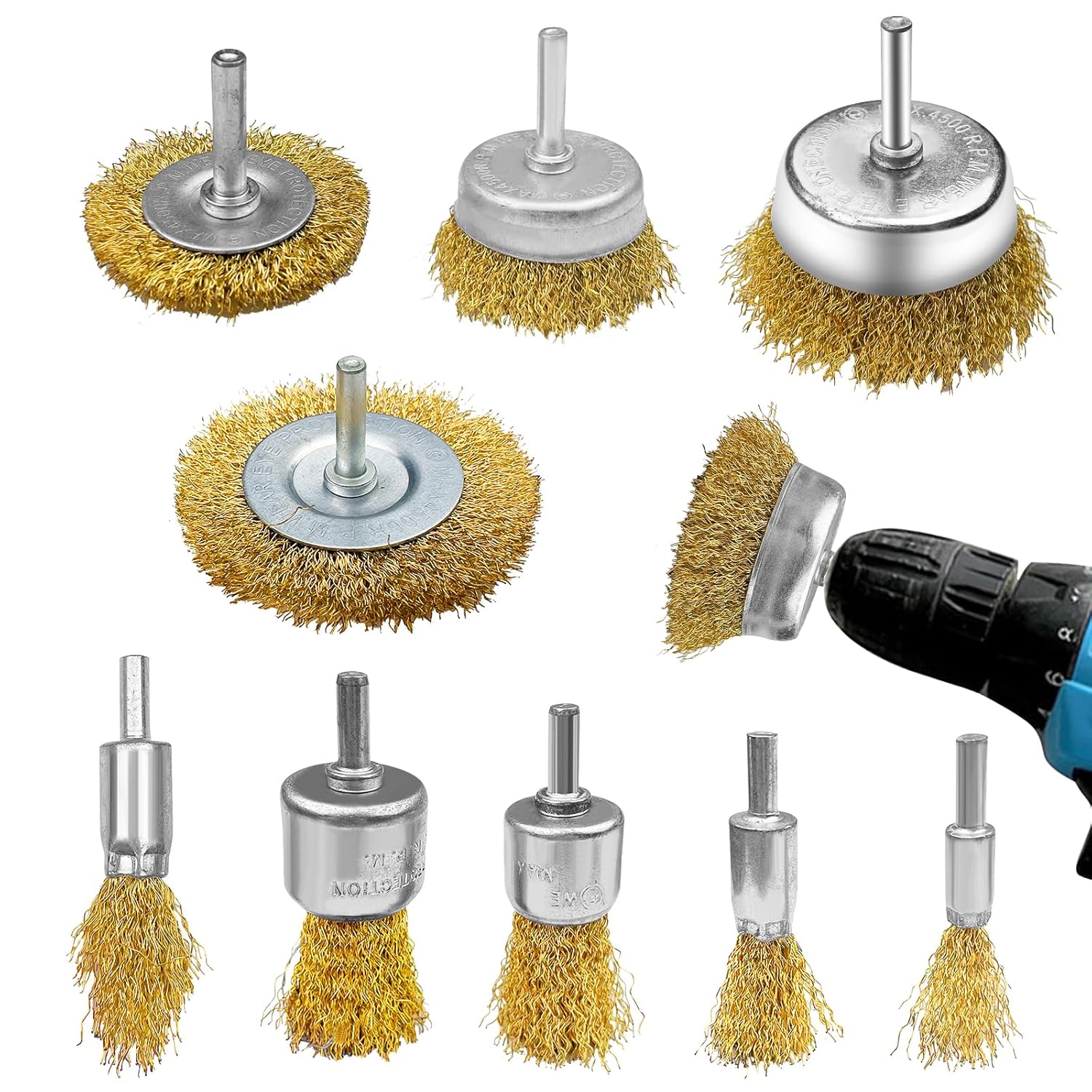 DRYIC Lot De 10 Brosses Métalliques Avec Tige De 6,35 Mm Pour Enlever La Rouille/la Corrosion/la Peinture, Brosse De Perceuse Métallique De 5,1 Cm Pour Fixation De Perceuse, Enlever La Rouille
