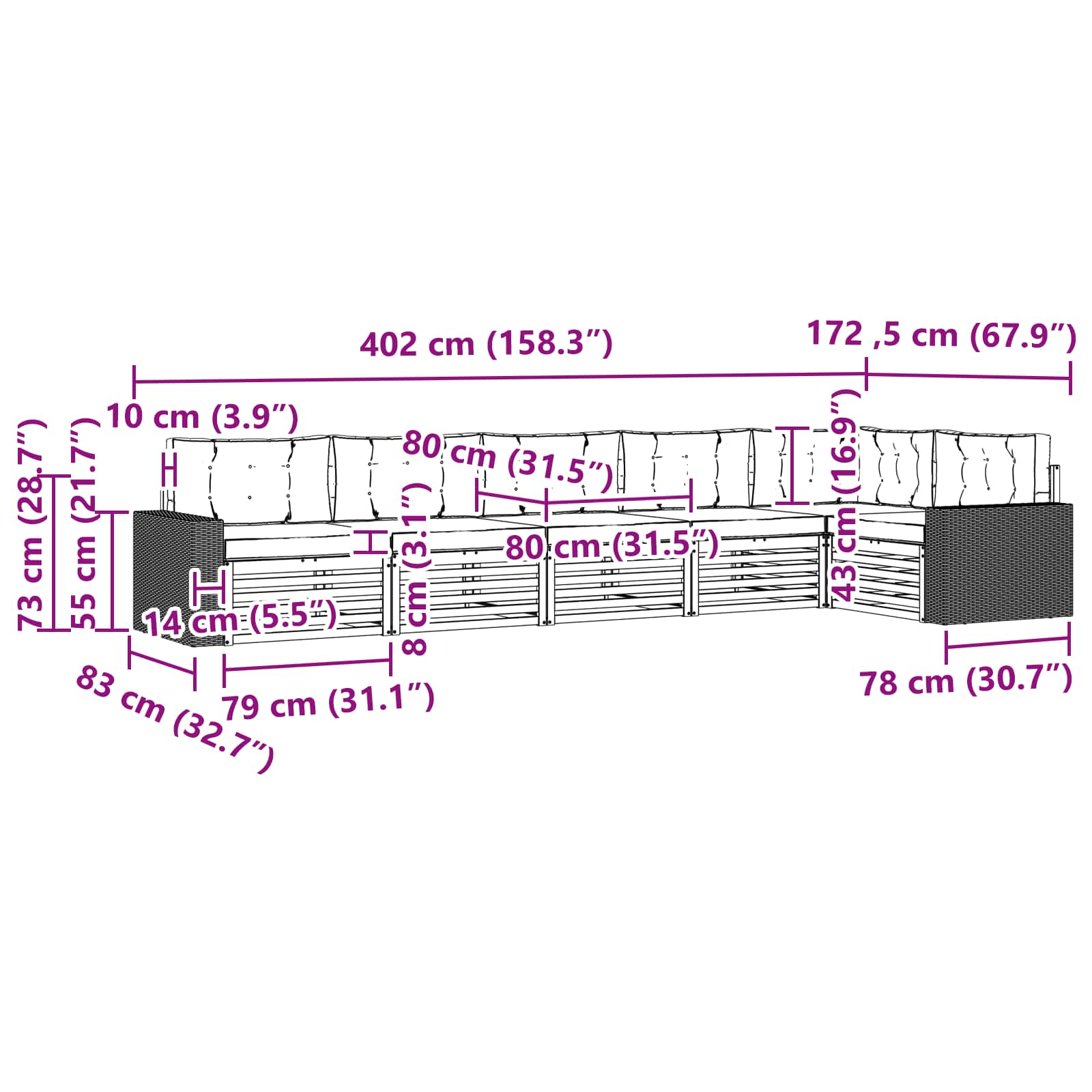 Ensemble de canapés d'extérieur, 6 pièces, en polyester, naturel et beige, pour le jardin - 8