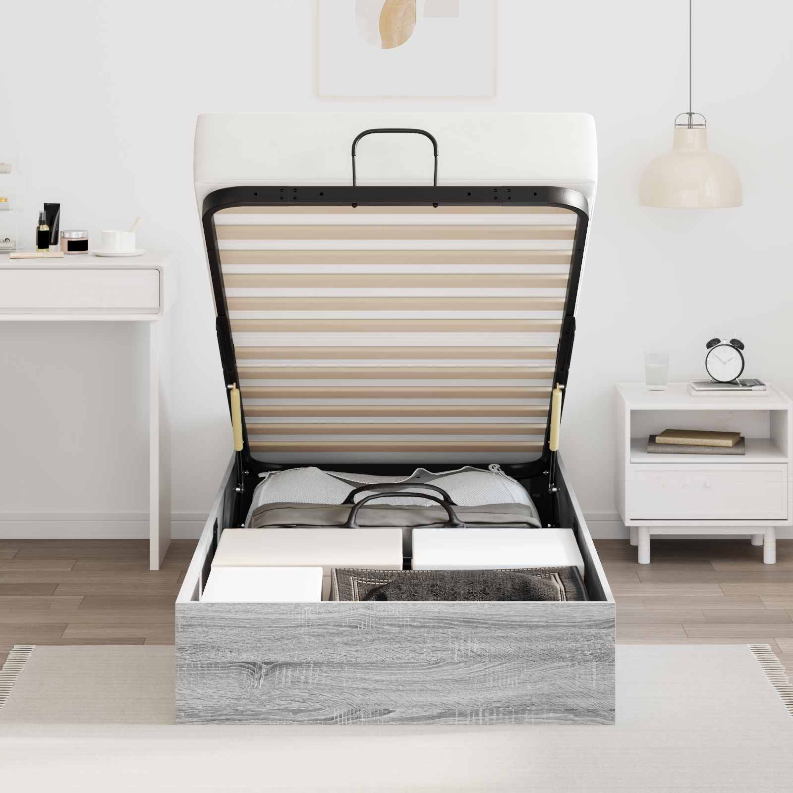 Cadre de lit ottoman avec rangement gris 193 x 90 x 25 cm - 4