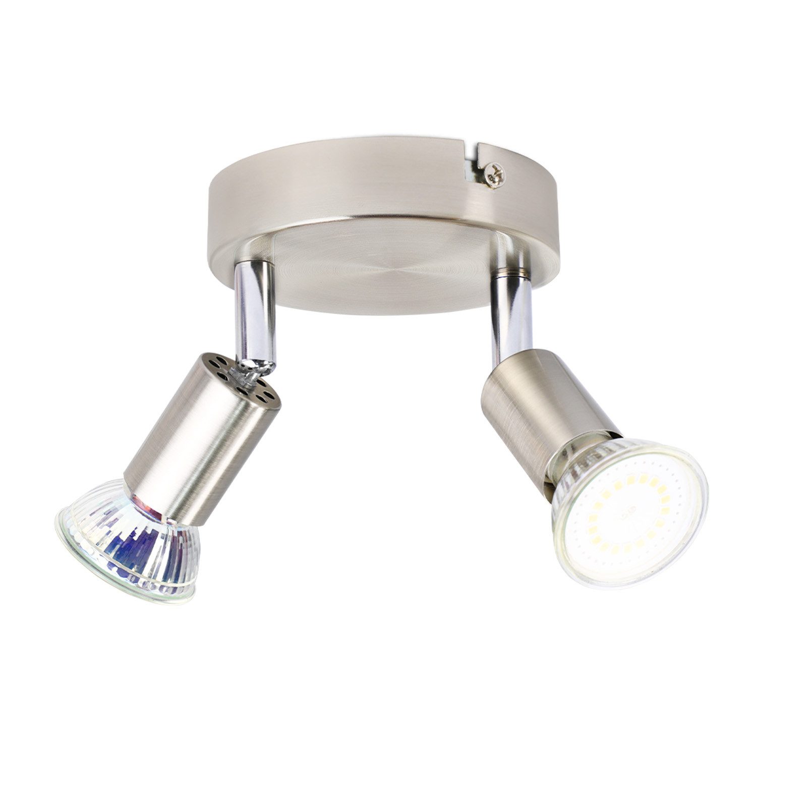 NETTLIFE LED 2-Light GU10 Reflektorowa sufitowy, 350° Regulowany, Nowoczesna okrągła lampa z niklowanego metalu do salonu i sypialni, Bez żarówki