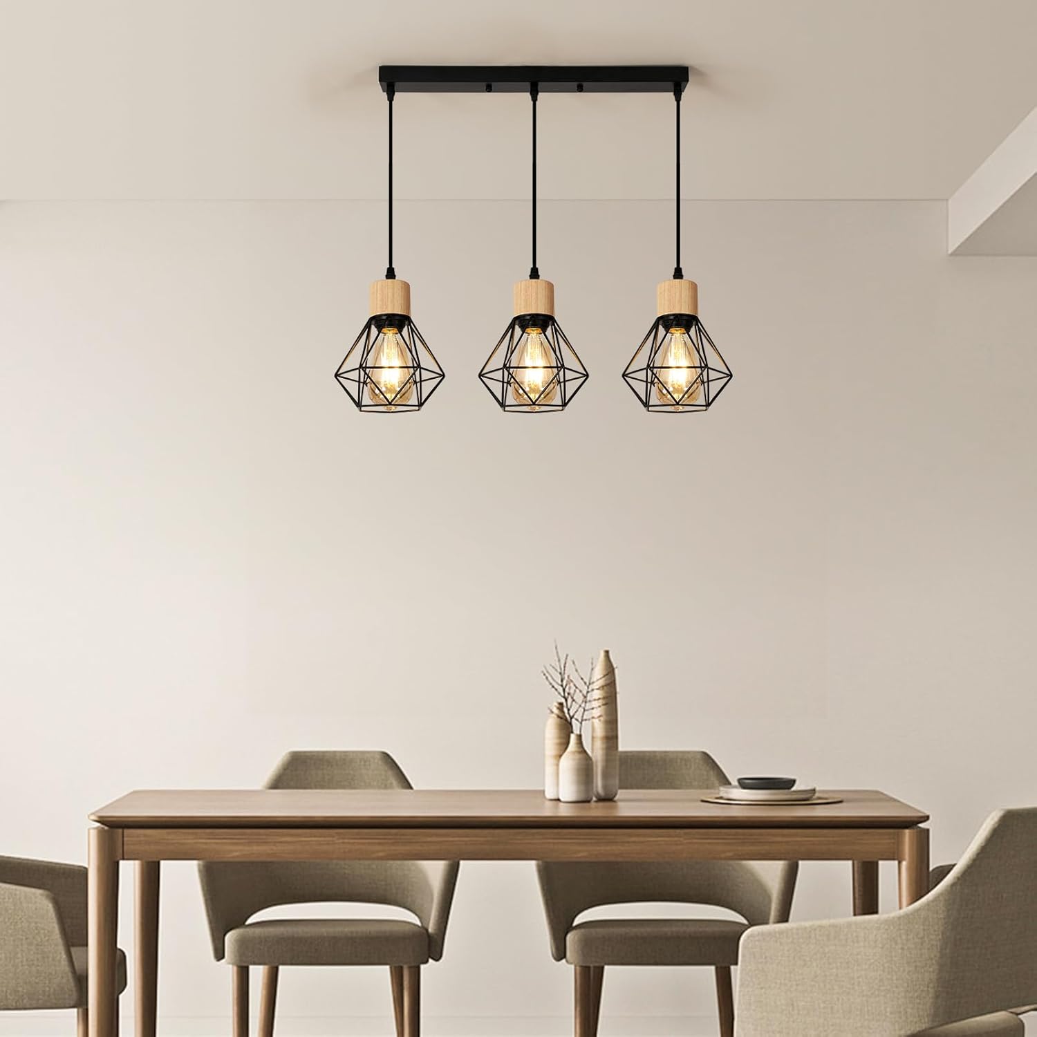 COMELY Suspension Industrielle Vintage E27, Lustre à 3 Lampes en Métal avec Abat-Jour en Cage, Luminaire Rétro pour Salon Cuisine Salle à Manger Bar - 6