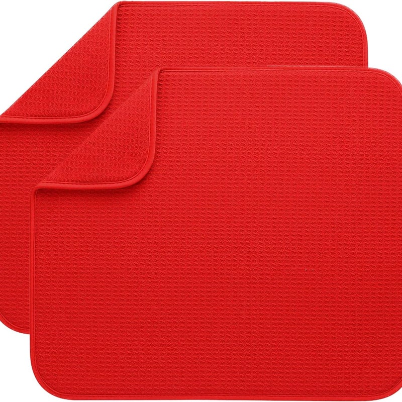 Zestaw 2 mat do suszenia z mikrofibry, mata do ociekania naczyń, chłonna, szybkoschnąca, mata kuchenna, 16 x 18 cali, czerwona, zmywalna
