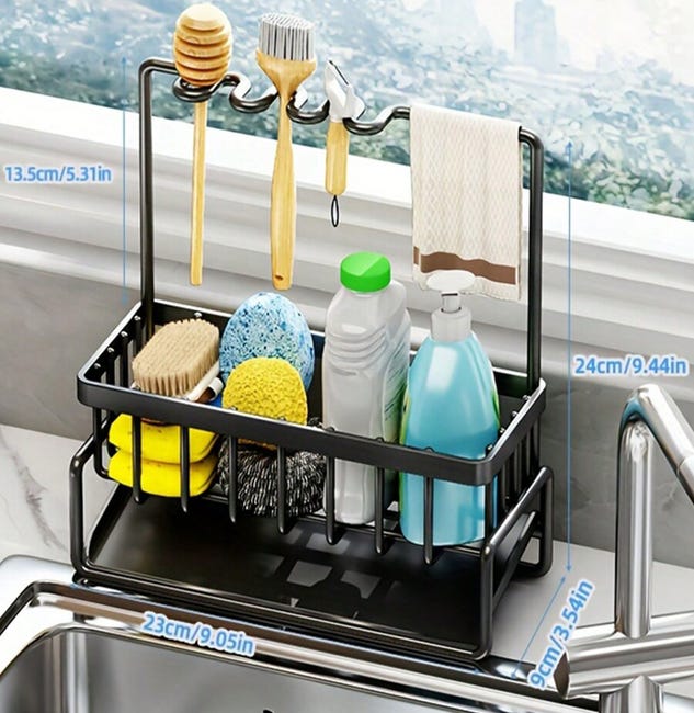 Portaspugne Per Lavello Cucina Con Scarico Automatico - Organizzatore Salvaspazio, Nero, Acciaio Inossidabile - Foto 9