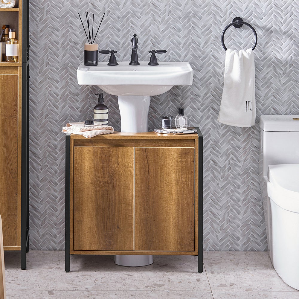 SoBuy Meuble sous vasque, Rangement Salle de Bain 2 Portes, BZR63-II-PF - 2