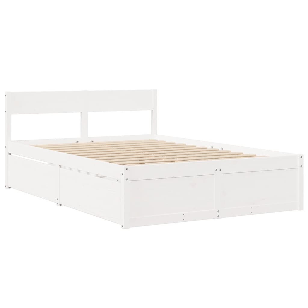 Lit avec tiroirs et matelas blanc 140 x 190 cm en pin massif - 7