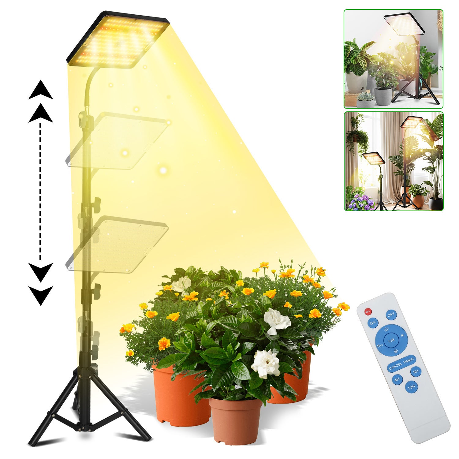 Lampa LED do uprawy roślin 25 W pełnego spektrum z trójnogiem i pilotem, rośliny domowe i biurowe