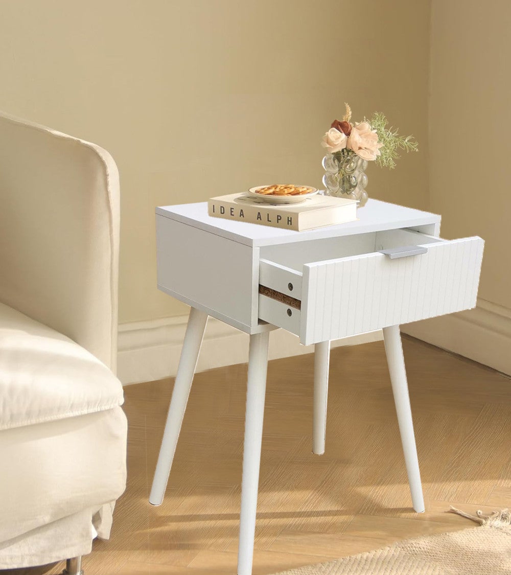 Mesita de noche FRESH de estilo nórdico en color blanco y con patas de melamina - 2