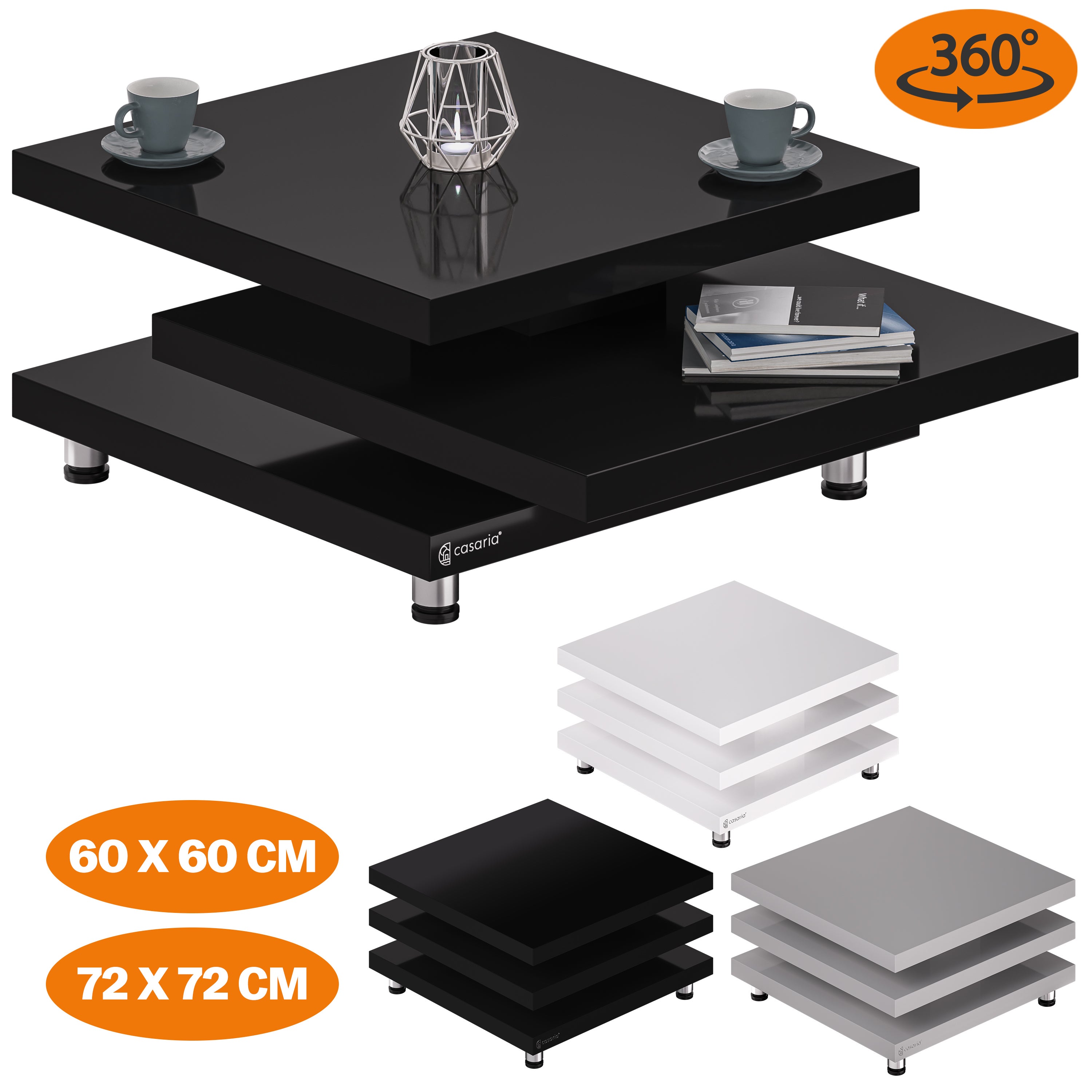 Table Basse Moderne CASARIA Orlando - Bois, Réglable En Hauteur, Avec Rangement - 92x50x48cm