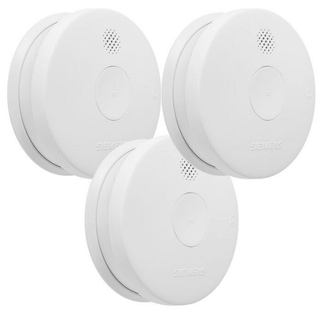 Détecteur de fumée Siemens, lot de 3, NF certifié, autonomie 5 ans, garantie 3 ans, alarme 85 dB, pile 9V remplaçable, diamètre 100 mm