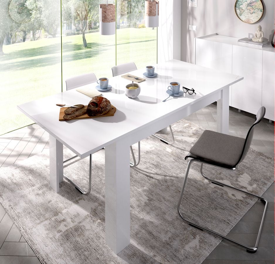 Table a manger extensible 4-6 personnes- Decor blanc - L 190 x P 90 x H 77 cm - DINE - 4