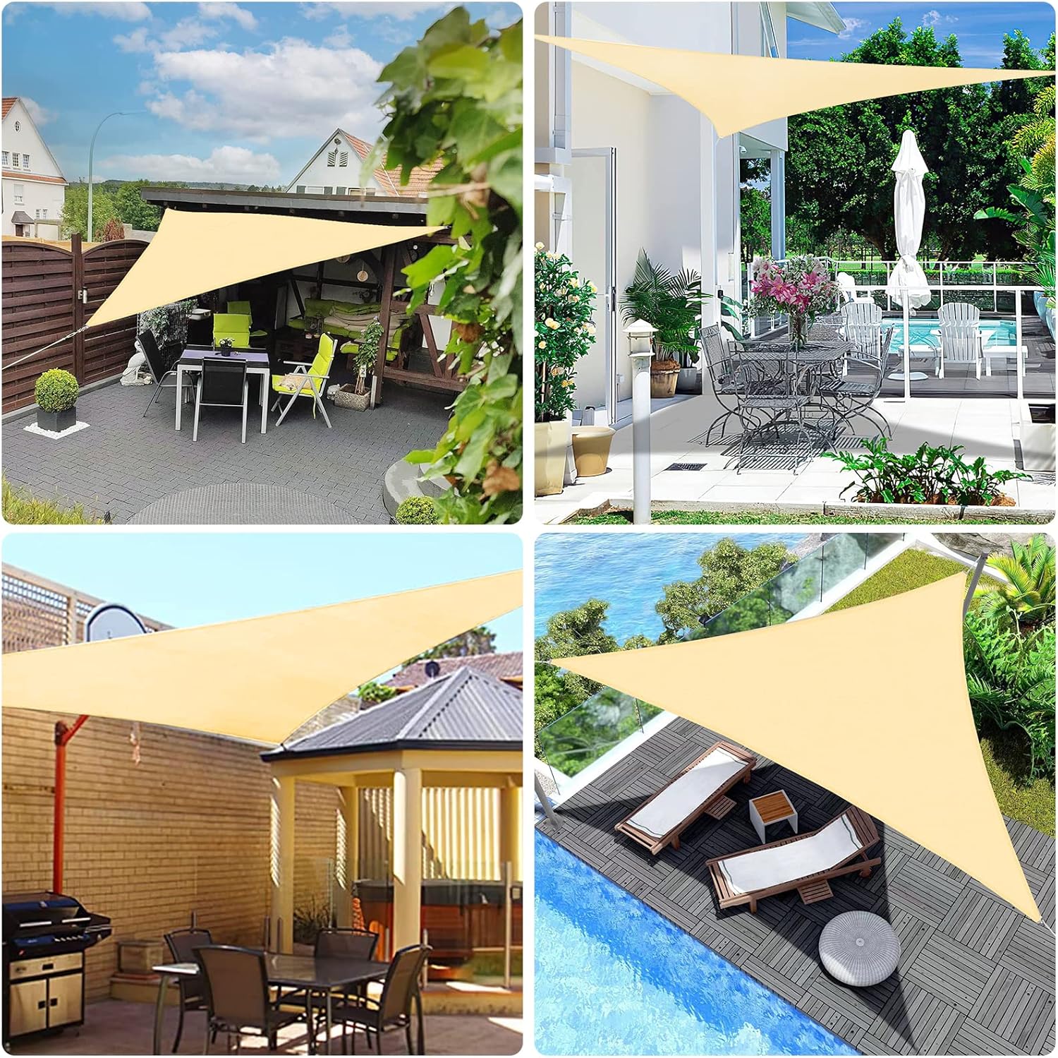 Voile d'ombrage triangulaire 2 x 2 x 2 m - résistant à l'eau et au vent - avec protection UV pour jardin, terrasse, extérieur, camping - Beige - 6
