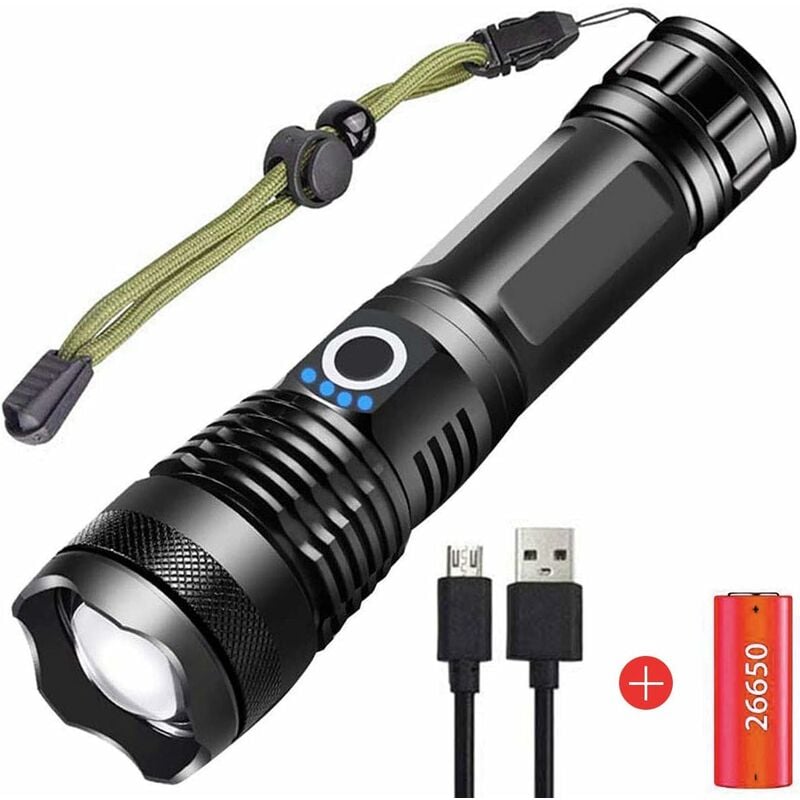 Torcia LED Ricaricabile 400 Lumen – Super Luminosa, Zoom Tattico E Batteria 18650 Inclusa