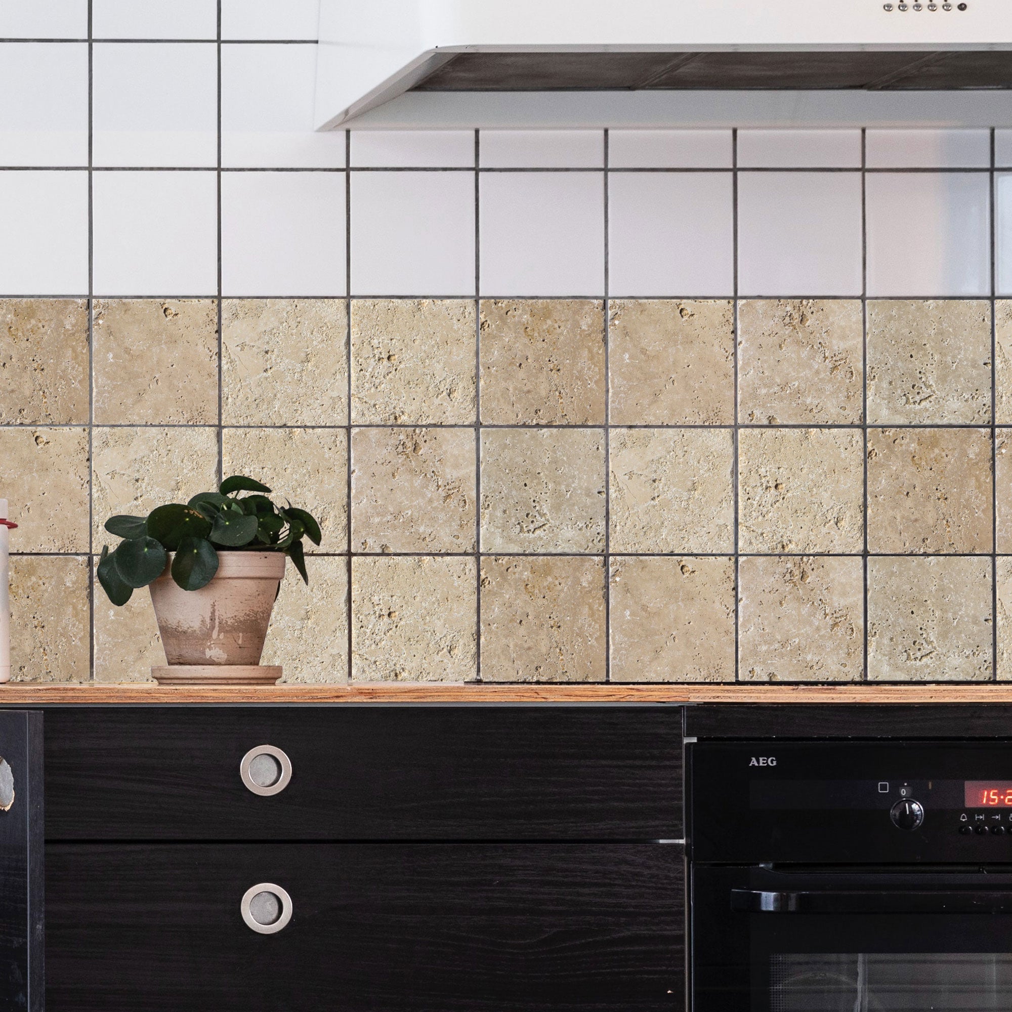 Sticker adhésif homestaging, pierre calcaire minérale, effet visuel 3D , x6, 15 cm X 15 cm - 4