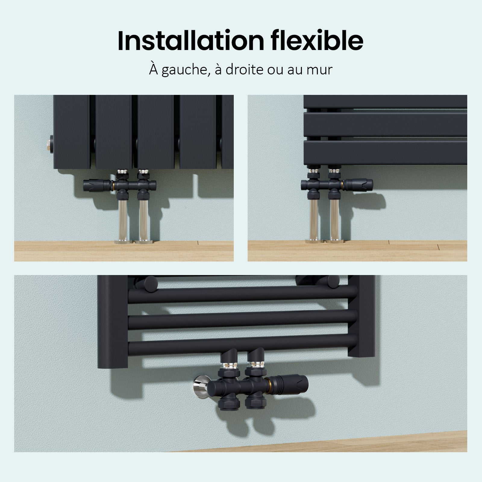 Juego de válvula termostática para radiador de baño – Conjunto en color antracita – Apto para tuberías de 15 mm y 16 mm - 3