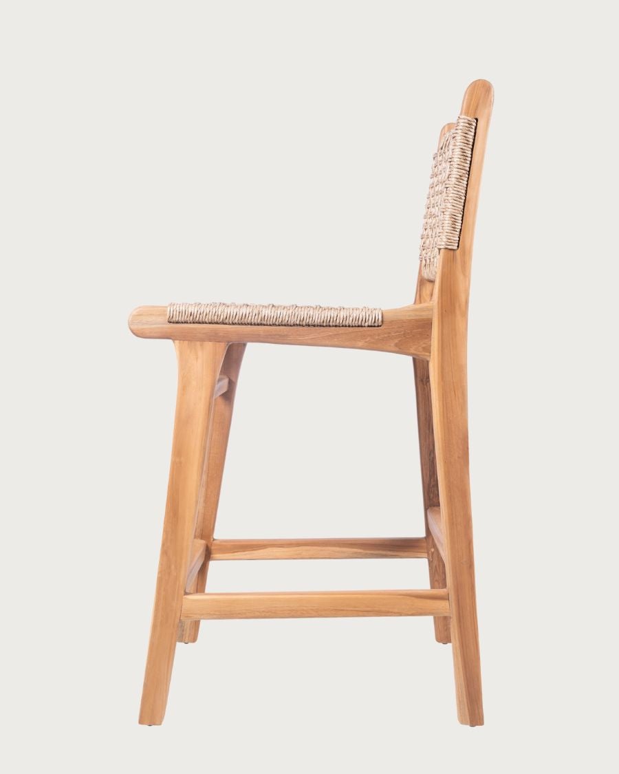 Nolan - Chaise de bar en teck et corde Viro tressée - 4
