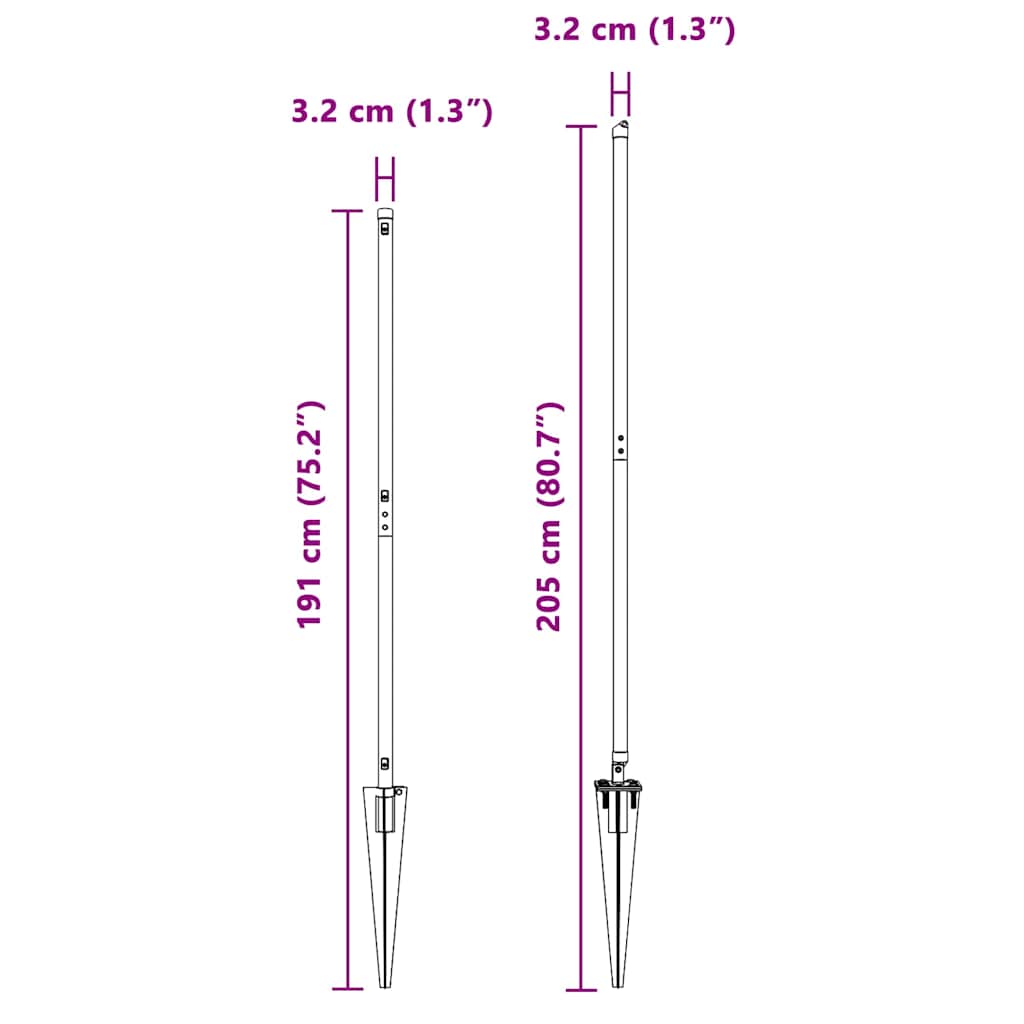 Poteau de clôture. 7 pcs Vert Acier vidaXL - 3