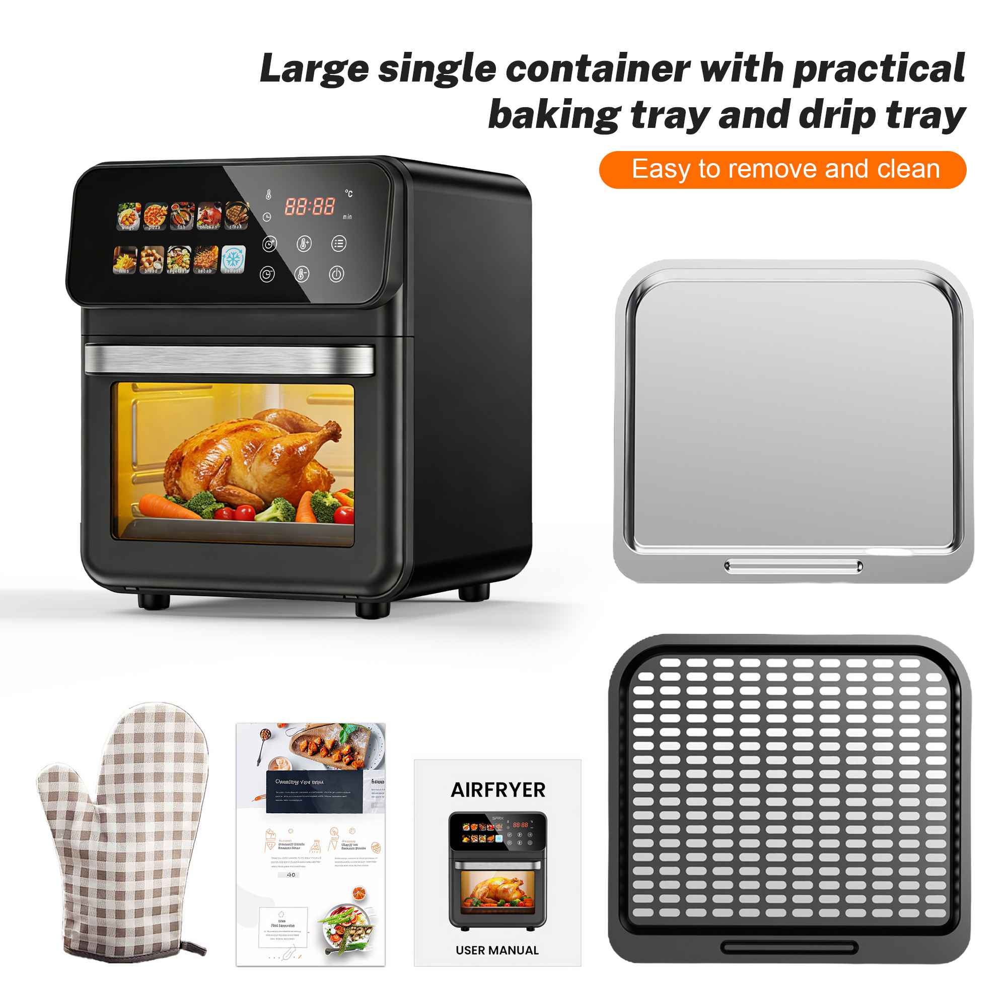 Friteuse à air 10L grande capacité intelligente écran tactile cuisson saine faible en huile multifonction - 6