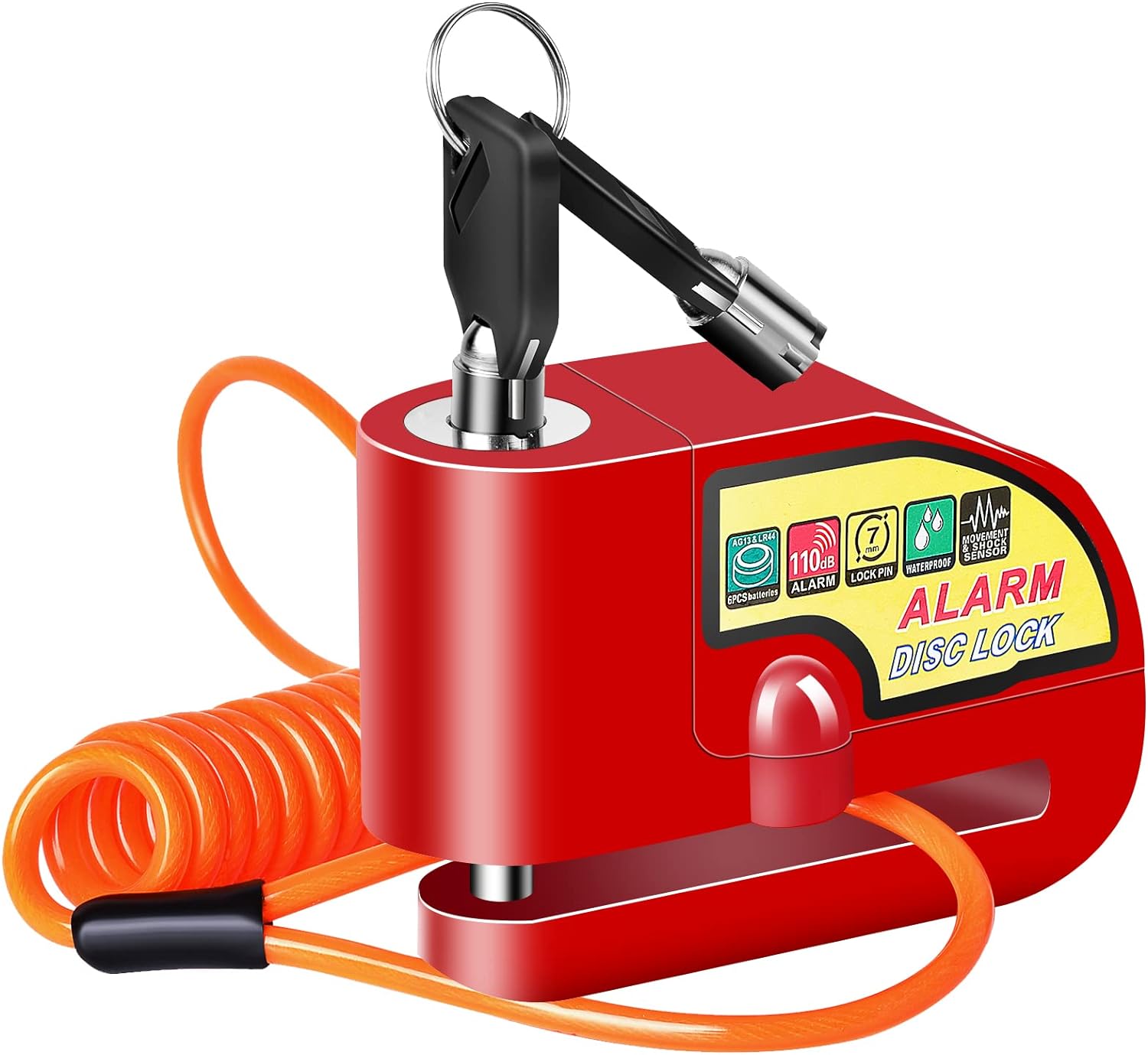 Antivol Moto KRASER KR6Y - Bloque Disque Alarme 110dB - Câble Rappel 1.5m - Étanche