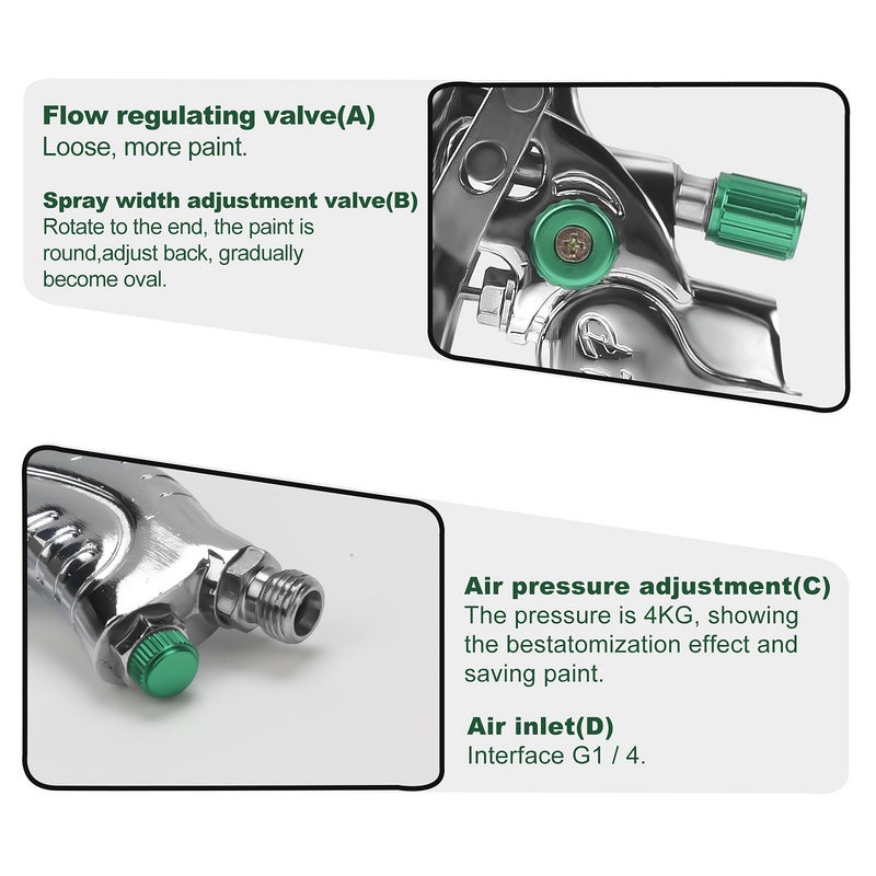 Pistolet à peinture HVLP Spray Gun Pro avec Godet de 600ml et 3 buses(1,4 1,7 2,0 mm) - 6