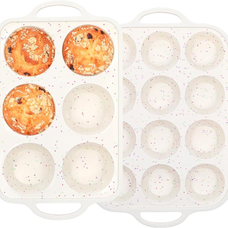 Silikonowe foremki do muffinek ze wzmocnioną metalową ramą, odpowiednie do babeczek, zestaw dwóch, 6 i 12 papierowych kubków.
