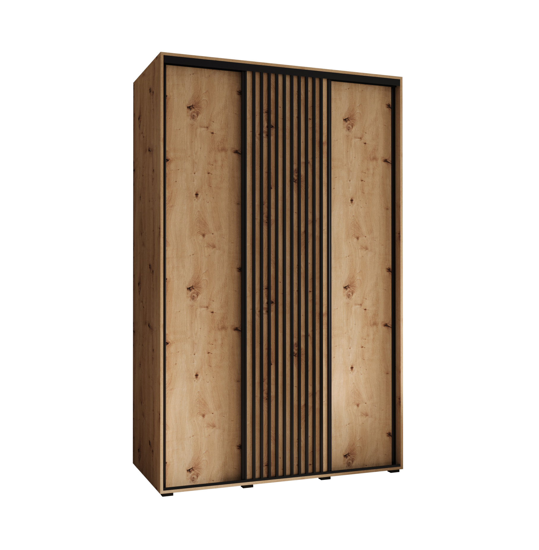Szafa przesuwna wysoka Lanko 1 160 x 60 x 235,2 cm artisan + artisan + lamele czarny - Abiks Meble