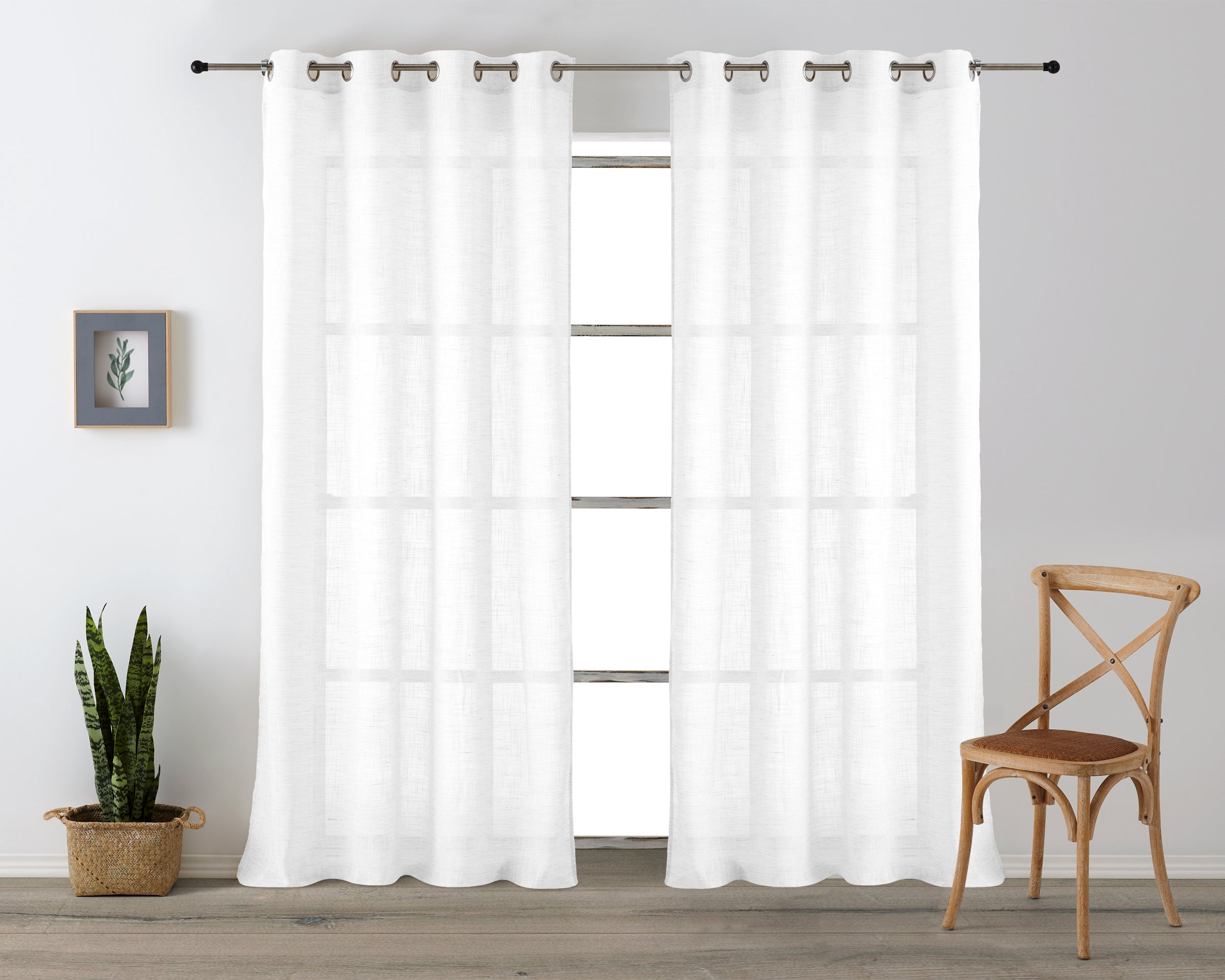 Vipalia pack 2 unidades cortinas confeccionadas visillo semitransparentes anillas metal. blanco 140x260 cm