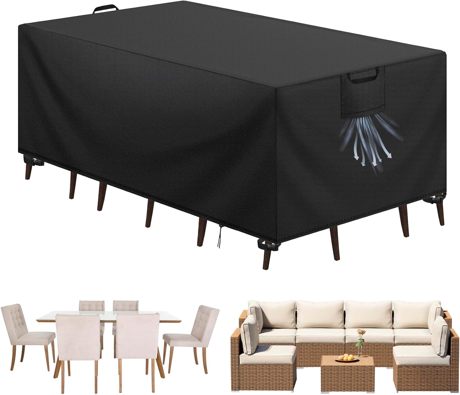 Leju Art Housse De Salon Jardin, 420 Tissu Oxford Protection Jardin ImperméAble RéSistance Au Vent Anti-UV Bache Table Rectangulaire 220x110x75cmprotection Noir, 220x110x75cm