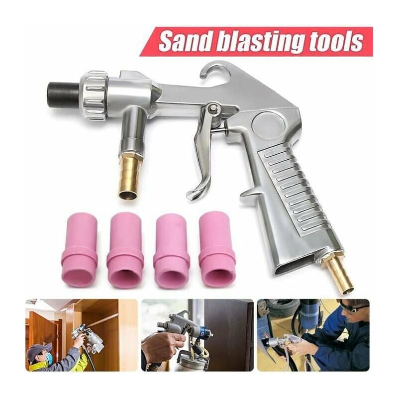 Pistolet do piaskowania pneumatycznego + 4 dysze ceramiczne 4-7mm – Szybkie i precyzyjne czyszczenie metalu i drewna